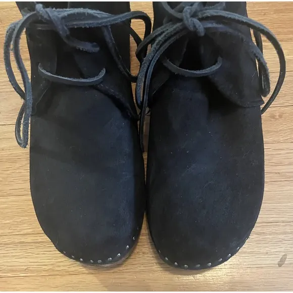 Swedish Clogs Boots Troentorp Studded Shearling Black Suede size 40
