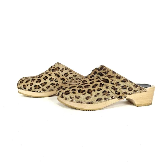 Swedish Hasbeens Husband Cheetah Clogs