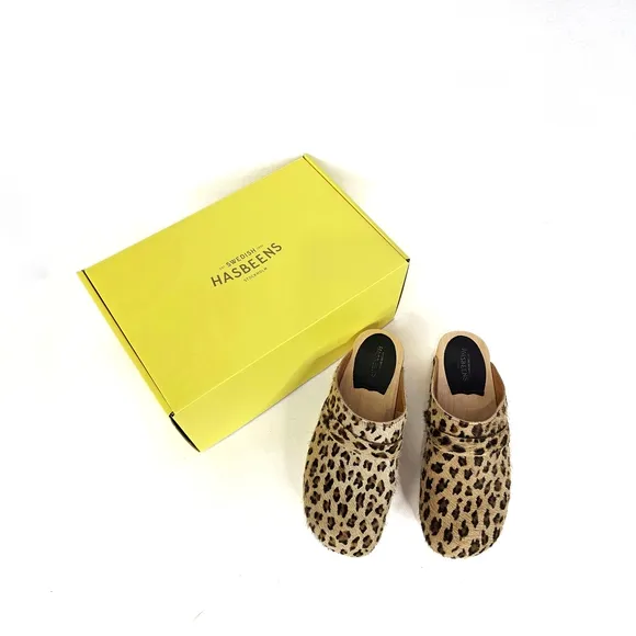 Swedish Hasbeens Husband Cheetah Clogs
