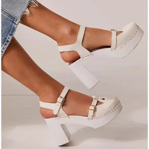 Swedish Hasbeens Retro Sky High Clogs White