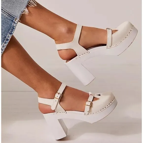 Swedish Hasbeens Retro Sky High Clogs White