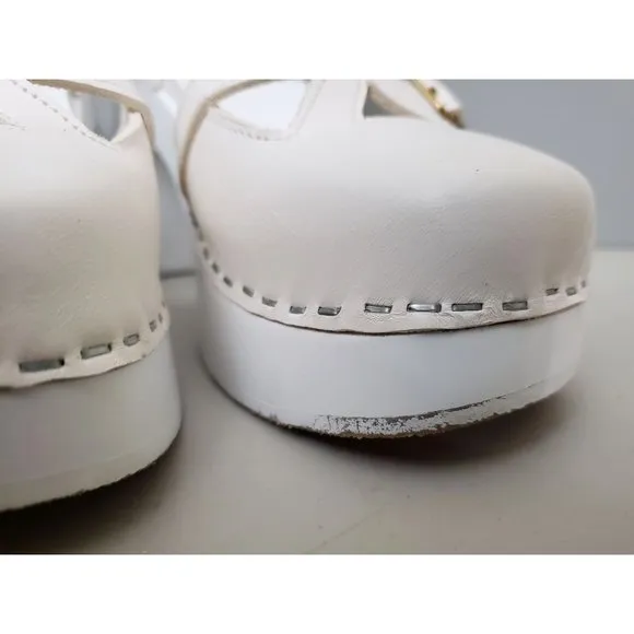 Swedish Hasbeens Retro Sky High Clogs White