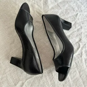 Talbots Black Leather Peep Toe Heels 7.5B