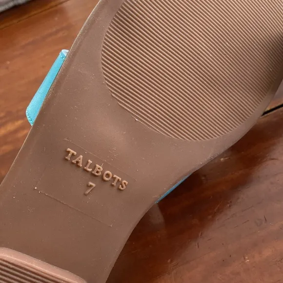 Talbots Blue HANNAH VACHETTA LEATHER SLIDES size 7 Summer Sandal
