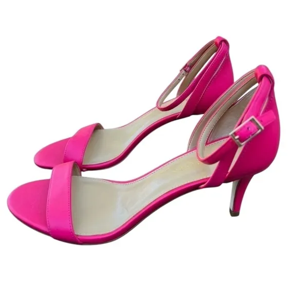 Talbots Rosalie fuchsia pink Nappa leather ankle strap open toe sandal heels 8