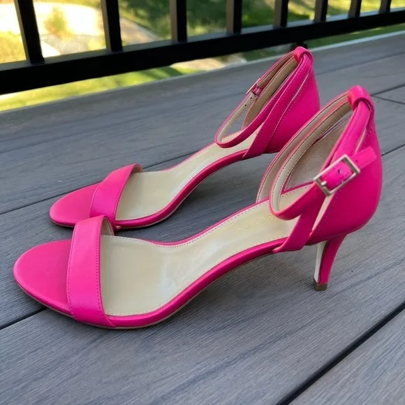 Talbots Rosalie fuchsia pink Nappa leather ankle strap open toe sandal heels 8