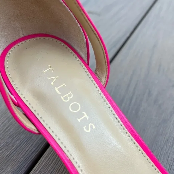 Talbots Rosalie fuchsia pink Nappa leather ankle strap open toe sandal heels 8