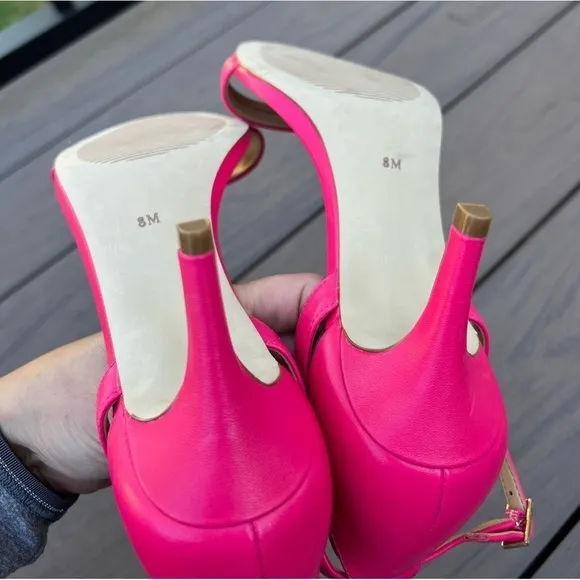 Talbots Rosalie fuchsia pink Nappa leather ankle strap open toe sandal heels 8