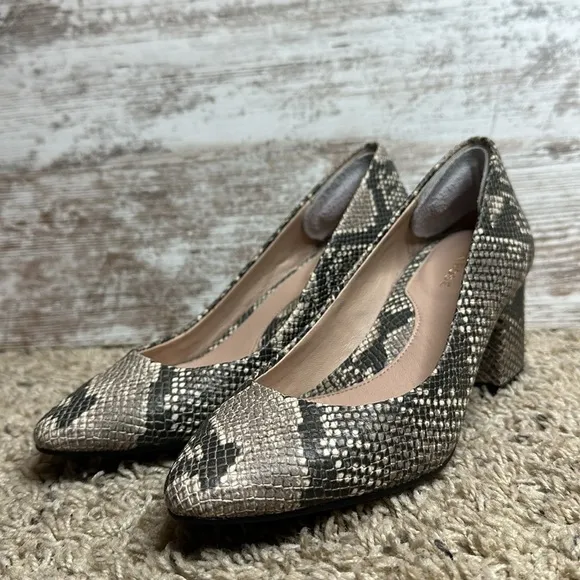 Taryn Rose Rochelle Snakeskin Block Almond Toe Block Heels Size 6.5