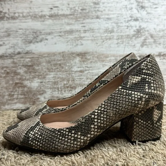 Taryn Rose Rochelle Snakeskin Block Almond Toe Block Heels Size 6.5