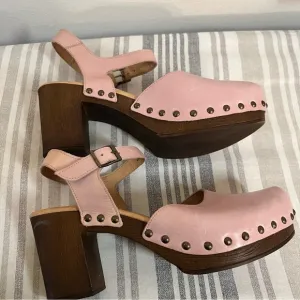 Ten Points Pink Leather Slingback Clogs Size 40 (9/10 US) Made in Portugal Boho
