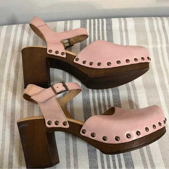 Ten Points Pink Leather Slingback Clogs Size 40 (9/10 US) Made in Portugal Boho
