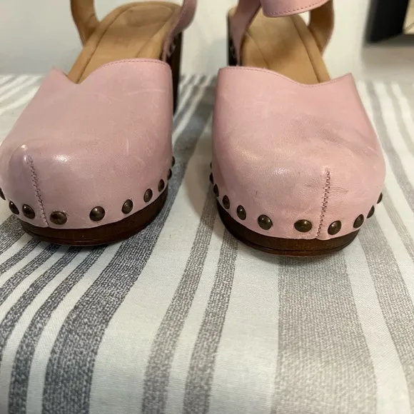 Ten Points Pink Leather Slingback Clogs Size 40 (9/10 US) Made in Portugal Boho