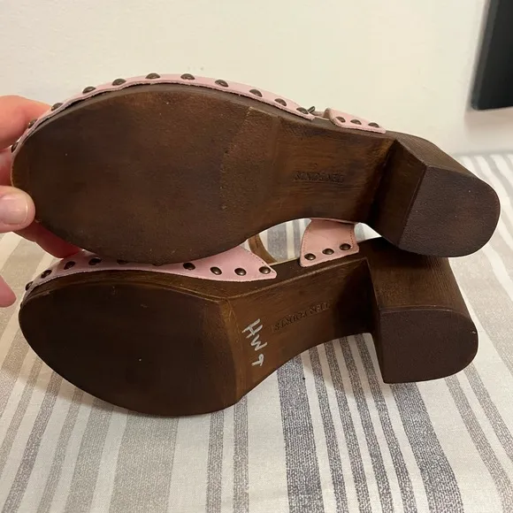 Ten Points Pink Leather Slingback Clogs Size 40 (9/10 US) Made in Portugal Boho