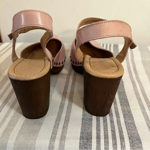 Ten Points Pink Leather Slingback Clogs Size 40 (9/10 US) Made in Portugal Boho