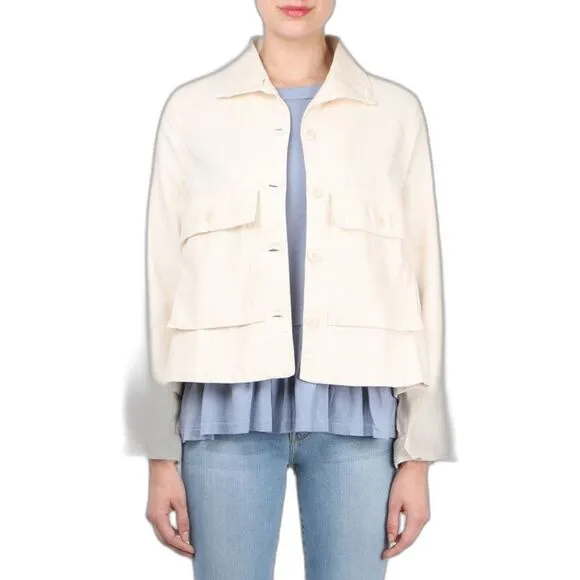 THE GREAT. Swingy Army Jacket Cropped Canvas Lightweight Shacket Size XS
