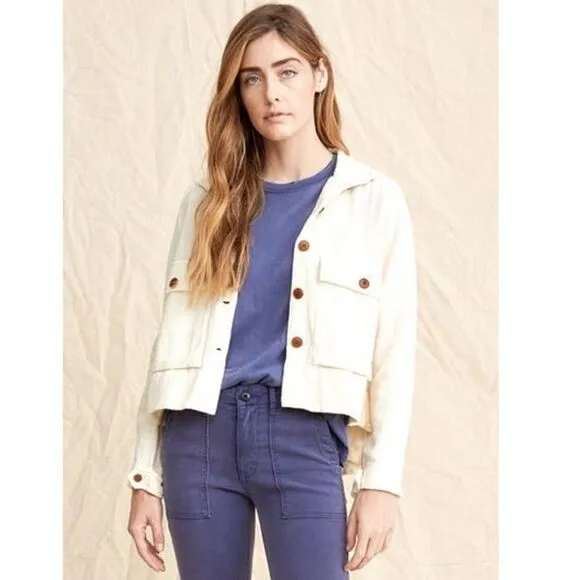 THE GREAT. Swingy Army Jacket Cropped Canvas Lightweight Shacket Size XS