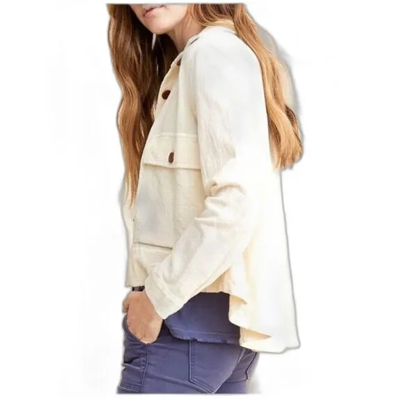 THE GREAT. Swingy Army Jacket Cropped Canvas Lightweight Shacket Size XS