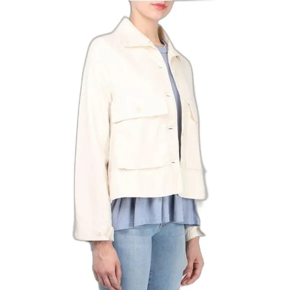 THE GREAT. Swingy Army Jacket Cropped Canvas Lightweight Shacket Size XS