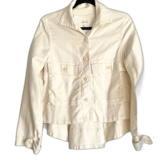 THE GREAT. Swingy Army Jacket Cropped Canvas Lightweight Shacket Size XS