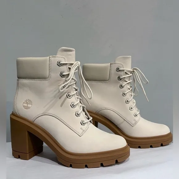 TIMBERLAND ALLINGTON HEIGHTS HIGH HEELED BOOTS IN NUBUCK WHITE