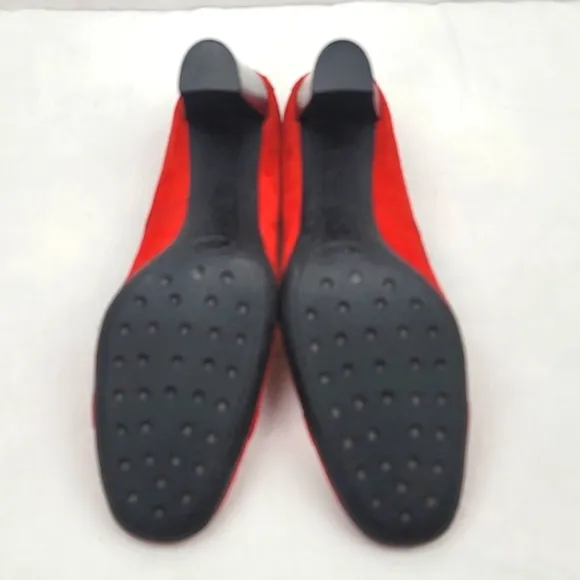 Tod's Logo Red Suede Block Heels Pumps Size 38
