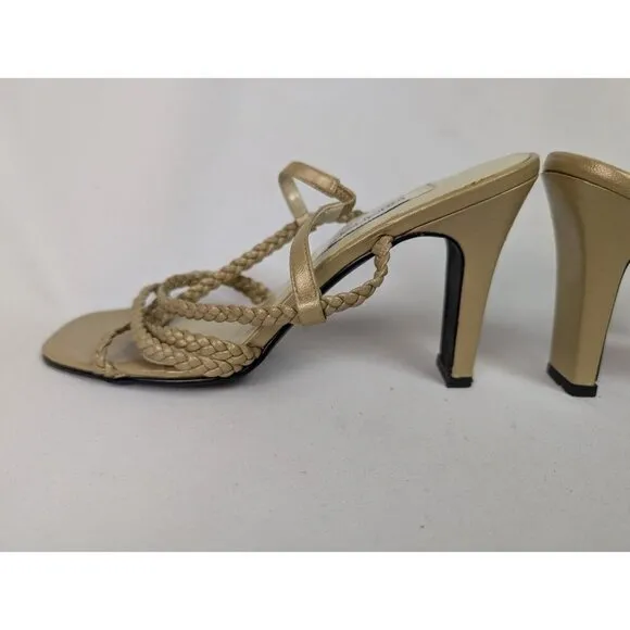 TOGETHER 7 Vintage 90s Y2K Leather Braided Strappy Heels Open Toe Pumps Feminine
