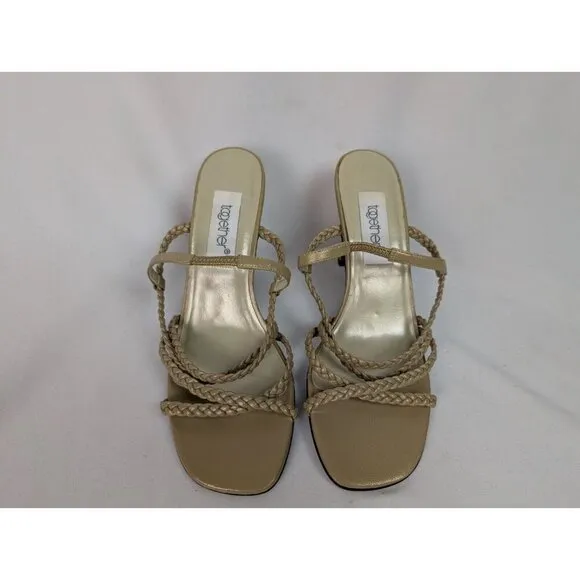 TOGETHER 7 Vintage 90s Y2K Leather Braided Strappy Heels Open Toe Pumps Feminine