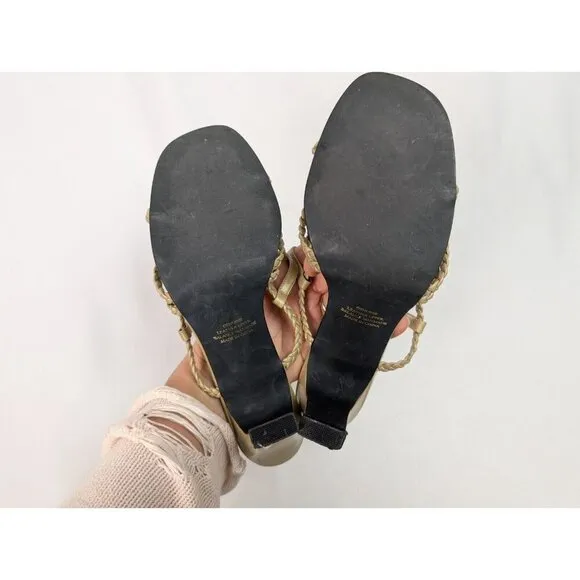 TOGETHER 7 Vintage 90s Y2K Leather Braided Strappy Heels Open Toe Pumps Feminine