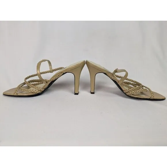 TOGETHER 7 Vintage 90s Y2K Leather Braided Strappy Heels Open Toe Pumps Feminine