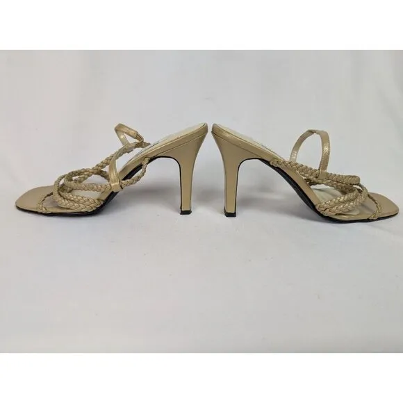 TOGETHER 7 Vintage 90s Y2K Leather Braided Strappy Heels Open Toe Pumps Feminine