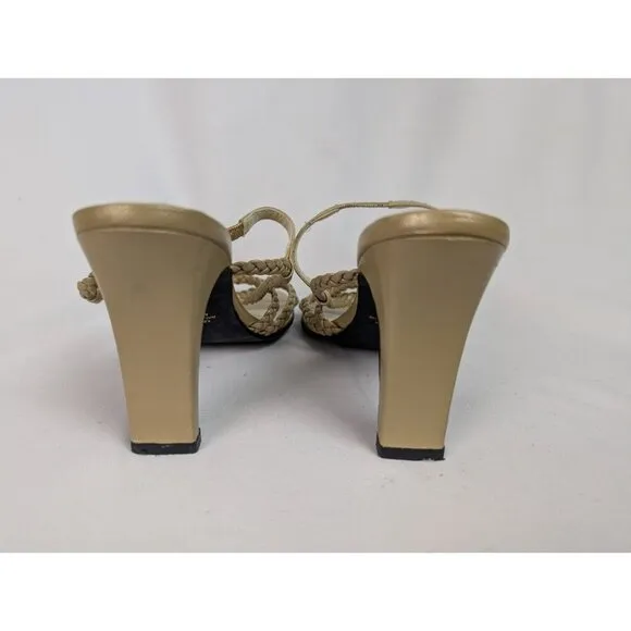 TOGETHER 7 Vintage 90s Y2K Leather Braided Strappy Heels Open Toe Pumps Feminine