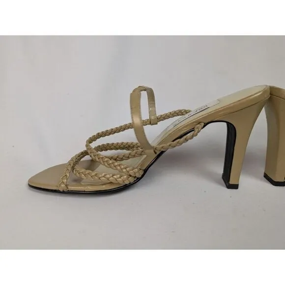 TOGETHER 7 Vintage 90s Y2K Leather Braided Strappy Heels Open Toe Pumps Feminine