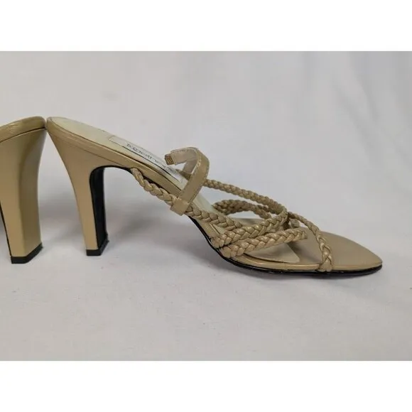 TOGETHER 7 Vintage 90s Y2K Leather Braided Strappy Heels Open Toe Pumps Feminine