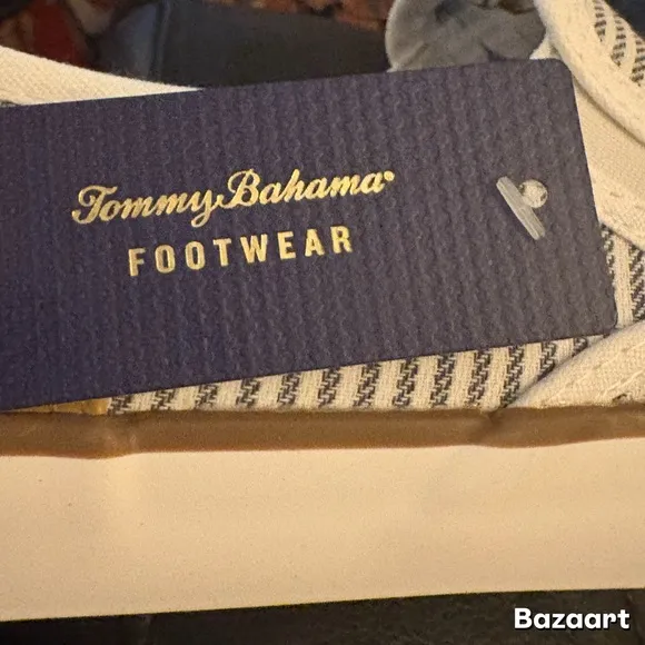 Tommy Bahama Women's Blue Striped Canvas Casual Slip On Sneaker NWT