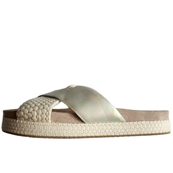 TOMS Women's Paloma Leather &amp; Rope Crossover Flat Sandals Slides Silver Size W9