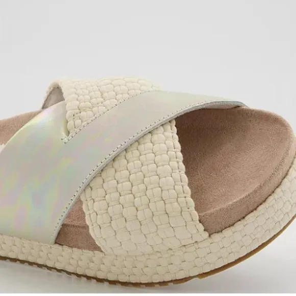 TOMS Women's Paloma Leather &amp; Rope Crossover Flat Sandals Slides Silver Size W9