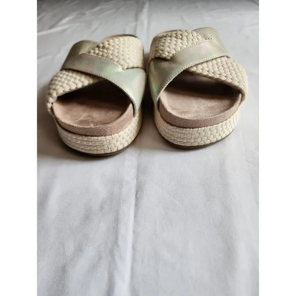TOMS Women's Paloma Leather &amp; Rope Crossover Flat Sandals Slides Silver Size W9