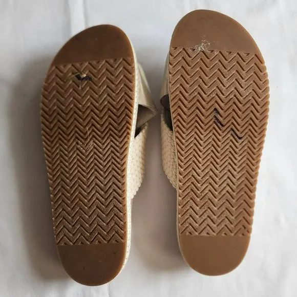 TOMS Women's Paloma Leather &amp; Rope Crossover Flat Sandals Slides Silver Size W9