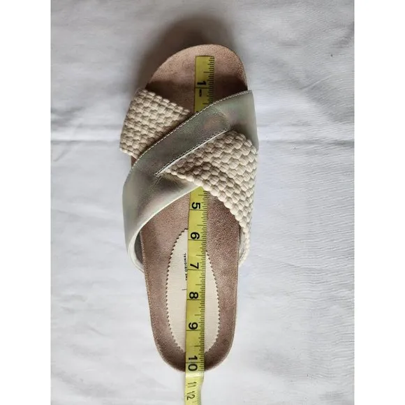 TOMS Women's Paloma Leather &amp; Rope Crossover Flat Sandals Slides Silver Size W9