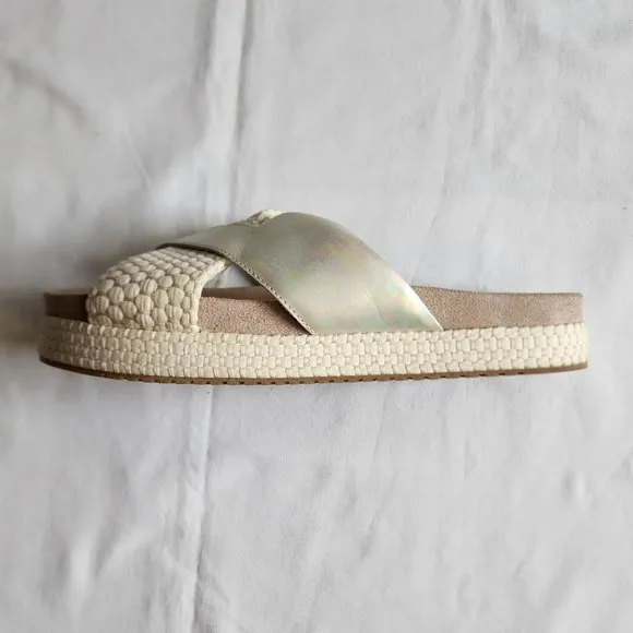 TOMS Women's Paloma Leather &amp; Rope Crossover Flat Sandals Slides Silver Size W9