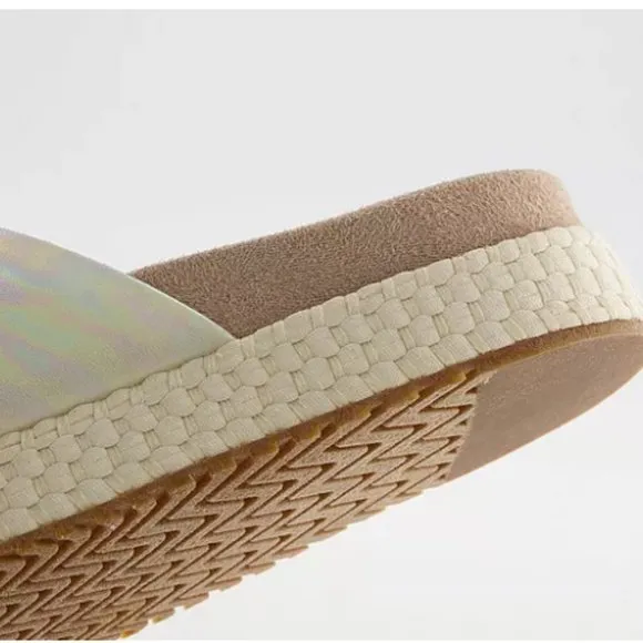 TOMS Women's Paloma Leather &amp; Rope Crossover Flat Sandals Slides Silver Size W9