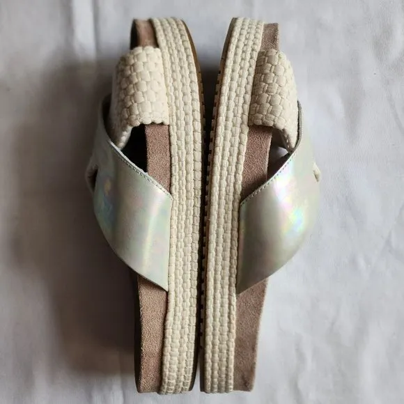 TOMS Women's Paloma Leather &amp; Rope Crossover Flat Sandals Slides Silver Size W9