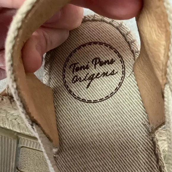 Toni Pons Origins Tan Silver Metallic Peep To Sling Back Espadrille Sandals 41