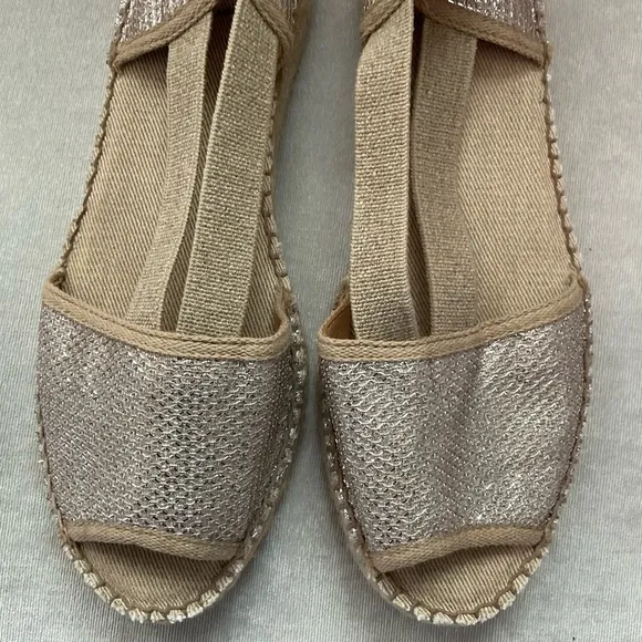 Toni Pons Origins Tan Silver Metallic Peep To Sling Back Espadrille Sandals 41