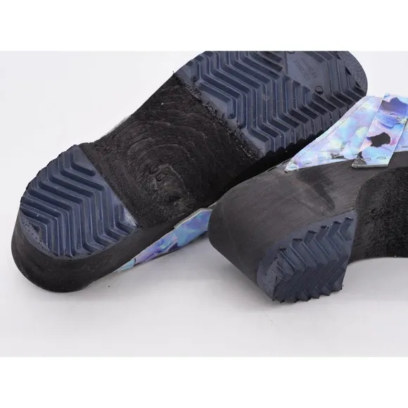 Torpatoffeln Clogs Womens 6 Blue Leather Hydrangea Mule Round Toe Slip On EU 36