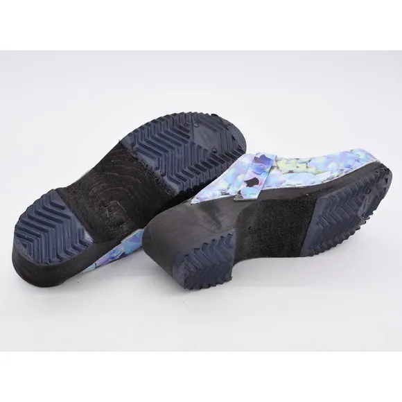 Torpatoffeln Clogs Womens 6 Blue Leather Hydrangea Mule Round Toe Slip On EU 36