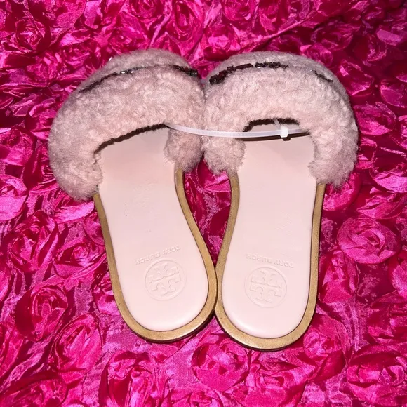 Tory Burch Aspen Shearling Rhinestones Slides