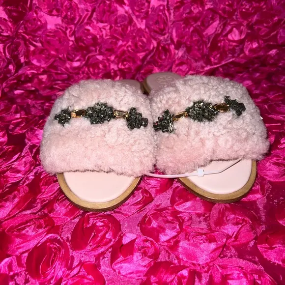 Tory Burch Aspen Shearling Rhinestones Slides