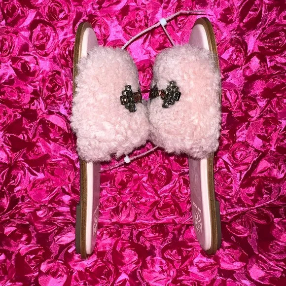 Tory Burch Aspen Shearling Rhinestones Slides